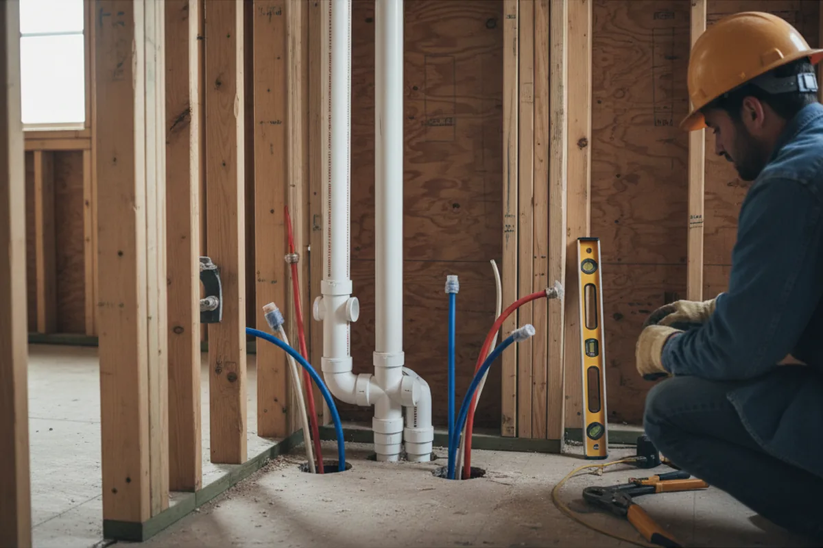 Drain and supply rough-in during Sump Pump Repair in Woolwine