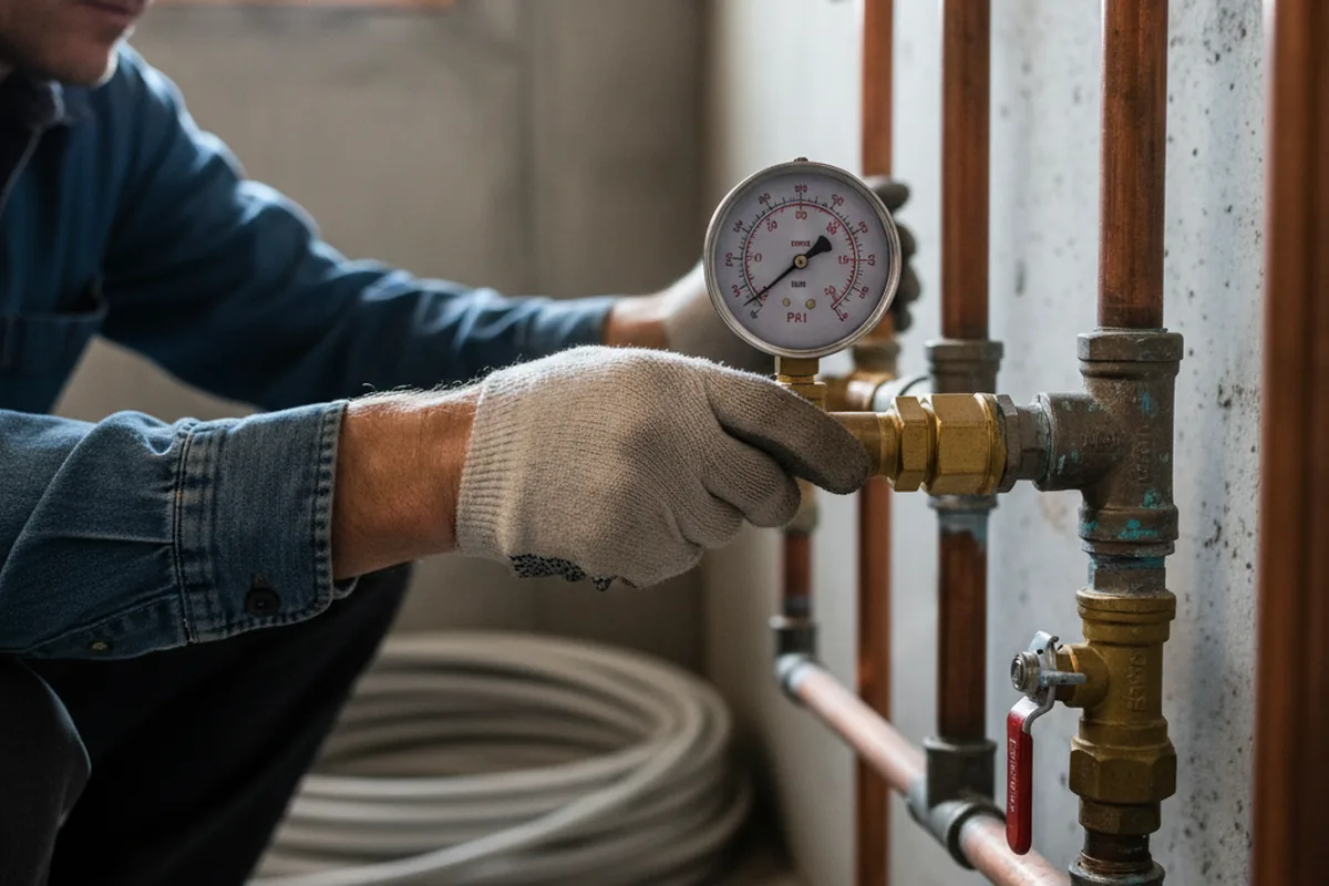 Pressure testing a repaired line during Water Line Repair in Woolwine